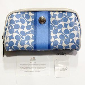 Coach Cosmetic Pouch Chelsea Heritage Stripe & Signature Periwinkle Blue White